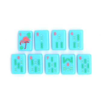 Bright blue Mahjong tiles from island collection featuring bams. Tile size: 1" x 1 7/16" x 7/16".