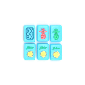Bright blue Mahjong tiles from island collection featuring dragons and jokers. Tile size: 1" x 1 7/16" x 7/16".