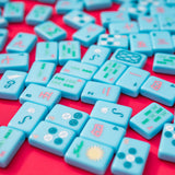 Bright blue Mahjong tiles from island collection. Tile size: 1" x 1 7/16" x 7/16".