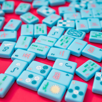 Bright blue Mahjong tiles from island collection. Tile size: 1" x 1 7/16" x 7/16".