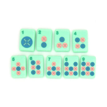 Green Dots Mahjong tiles from island collection. Tile size: 1" x 1 7/16" x 7/16".