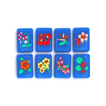 Royal blue Mahjong tiles from island collection featuring flowers