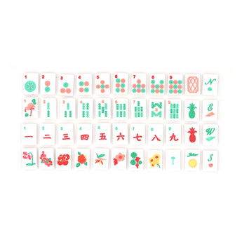 White Mahjong tiles from island collection, featuring 160 colorful tiles in ocean-inspired hues. Tile size: 1" x 1 7/16" x 7/16".