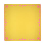 Yellow Mahjong mat with pink seashell and ocean-inspired border