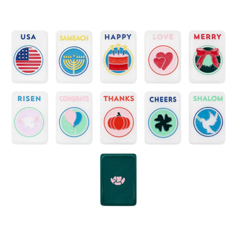 Colorful Celebration Joker Mahjong tiles with festive sayings for holidays and special occasions
