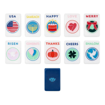 Colorful Celebration Joker Mahjong tiles with festive sayings for holidays and special occasions