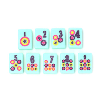 Turquoise Texas-themed Mahjong tiles featuring dots