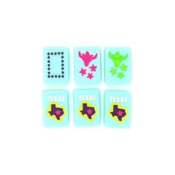 Turquoise Texas-themed Mahjong tiles featuring dragons and jokers