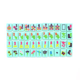 Turquoise Texas-themed Mahjong tiles featuring Western-inspired designs like cowboy boots, wildflowers, and BBQ motifs for playful and bold game night vibes