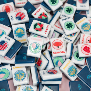 Colorful Celebration Joker Mahjong tiles with festive sayings for holidays and special occasions