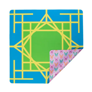 Electric Blue Garden Double-Sided Mahjong Mat