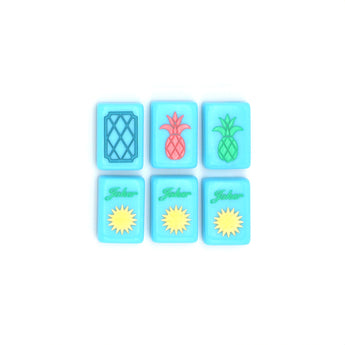 Bright blue Mahjong tiles from island collection featuring dragons and jokers. Tile size: 1" x 1 7/16" x 7/16". 