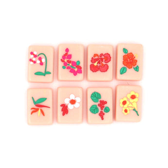Pink Flowers Mahjong tiles from island collection. Tile size: 1" x 1 7/16" x 7/16". 