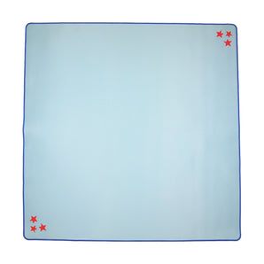Light blue Mahjong mat with red stars in two corners and royal blue trim