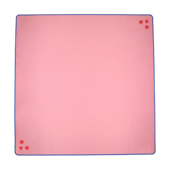 Pink Mahjong mat with red stars in two corners and royal blue trim