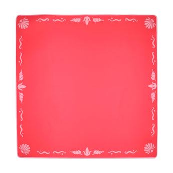 Hot pink Mahjong mat with light pink seashell and ocean-inspired border