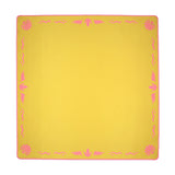 Yellow Mahjong mat with pink seashell and ocean-inspired border