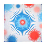 Mahjong mat with bold red, white, and blue starburst design