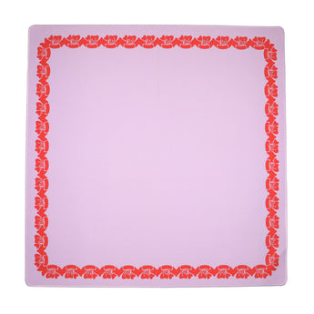 Purple and red Mahjong mat with a floral border design