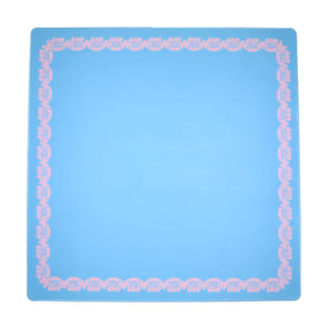 Blue and pink Mahjong mat with a floral border design