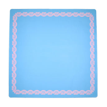 Blue and pink Mahjong mat with a floral border design