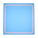 Blue and pink Mahjong mat with a floral border design