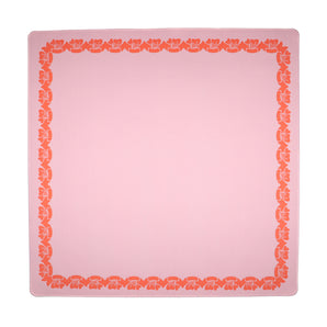Pink and coral Mahjong mat with a floral border design