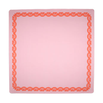 Pink and coral Mahjong mat with a floral border design