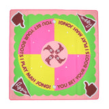 Texas A&M Aggies Mahjong mat with bold maroon cowboy boots, “You Bet Your Boots I Play Mah Jong!” text, and pink, yellow, and green background design