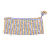 Large purple and tan striped raffia Mahjong bag