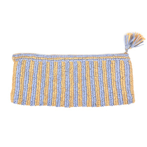 Large purple and tan striped raffia Mahjong bag