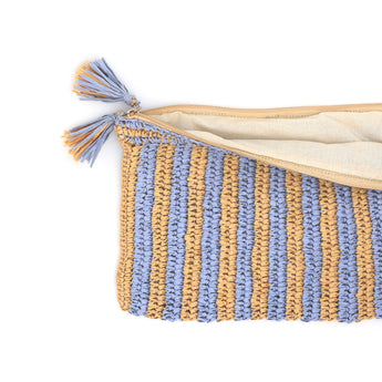 Large purple and tan striped raffia Mahjong bag