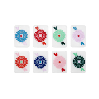 Acrylic Mahjong set with floral tiles. A collectible favorite from the House Collection. Tile size: 1" x 1 7/16" x 7/16".