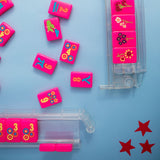 Light blue Mahjong mat with red stars in two corners and royal blue trim