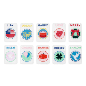 Colorful Celebration Joker Mahjong tiles with festive sayings for holidays and special occasions