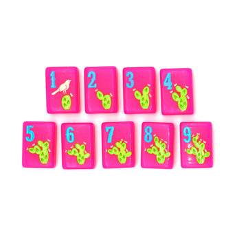Hot pink Texas-themed Mahjong tiles featuring bams