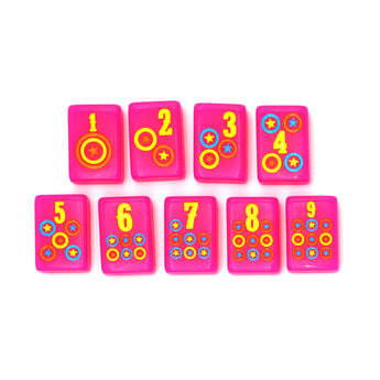 Hot pink Texas-themed Mahjong tiles featuring dots