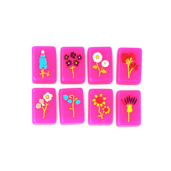 Hot pink Texas-themed Mahjong tiles featuring flowers