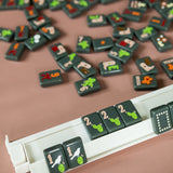 Olive Texas-themed Mahjong tiles featuring Western-inspired designs like cowboy boots, wildflowers, and BBQ motifs for playful and bold game night vibes