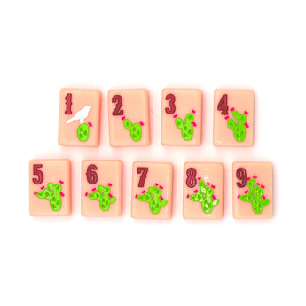 Pink Texas-themed Mahjong tiles featuring custom bams