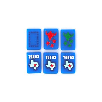 Blue Texas-themed Mahjong tiles featuring dragons and jokers