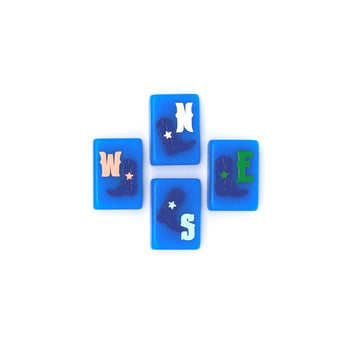 Blue Texas-themed Mahjong tiles featuring winds