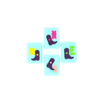 Turquoise Texas-themed Mahjong tiles featuring winds