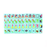 Turquoise Texas-themed Mahjong tiles featuring Western-inspired designs like cowboy boots, wildflowers, and BBQ motifs for playful and bold game night vibes