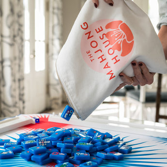 Canvas zippered Mahjong tile bag with The Mahjong House logo