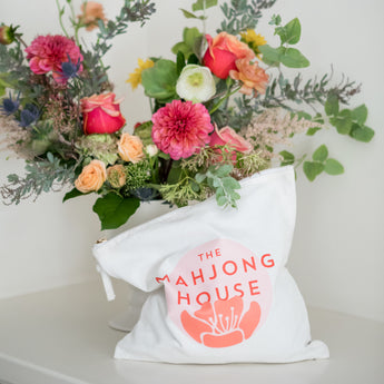 Canvas zippered Mahjong tile bag with The Mahjong House logo