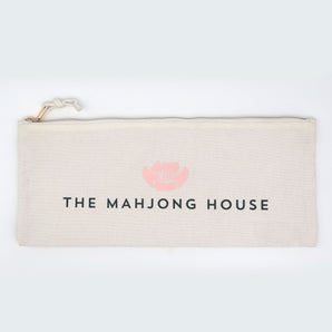 Canvas zippered rectangular Mahjong tile bag with The Mahjong House logo