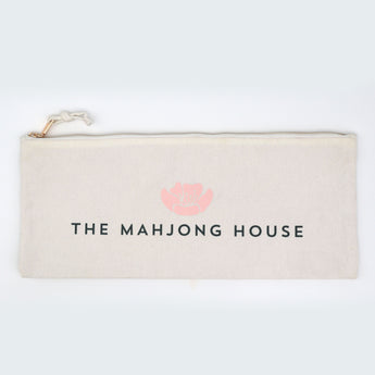 Canvas zippered rectangular Mahjong tile bag with The Mahjong House logo