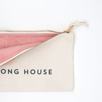 Canvas zippered rectangular Mahjong tile bag with The Mahjong House logo