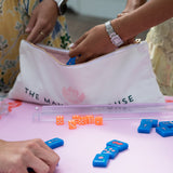 Canvas zippered rectangular Mahjong tile bag with The Mahjong House logo